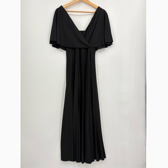 ASOS Design Wrap Flutter Sleeve Midi Dress with Pleat Skirt in Black, Sz 4, Goth - Picture 1 of 4